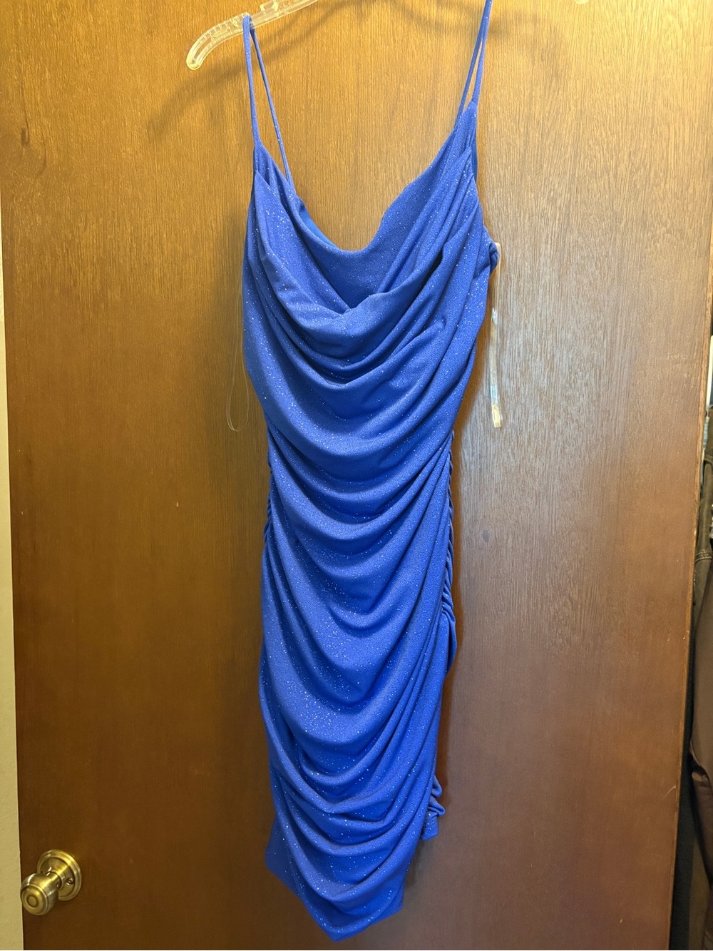 Windsor Royal Blue Cowl Ruched Midi Slip Dress